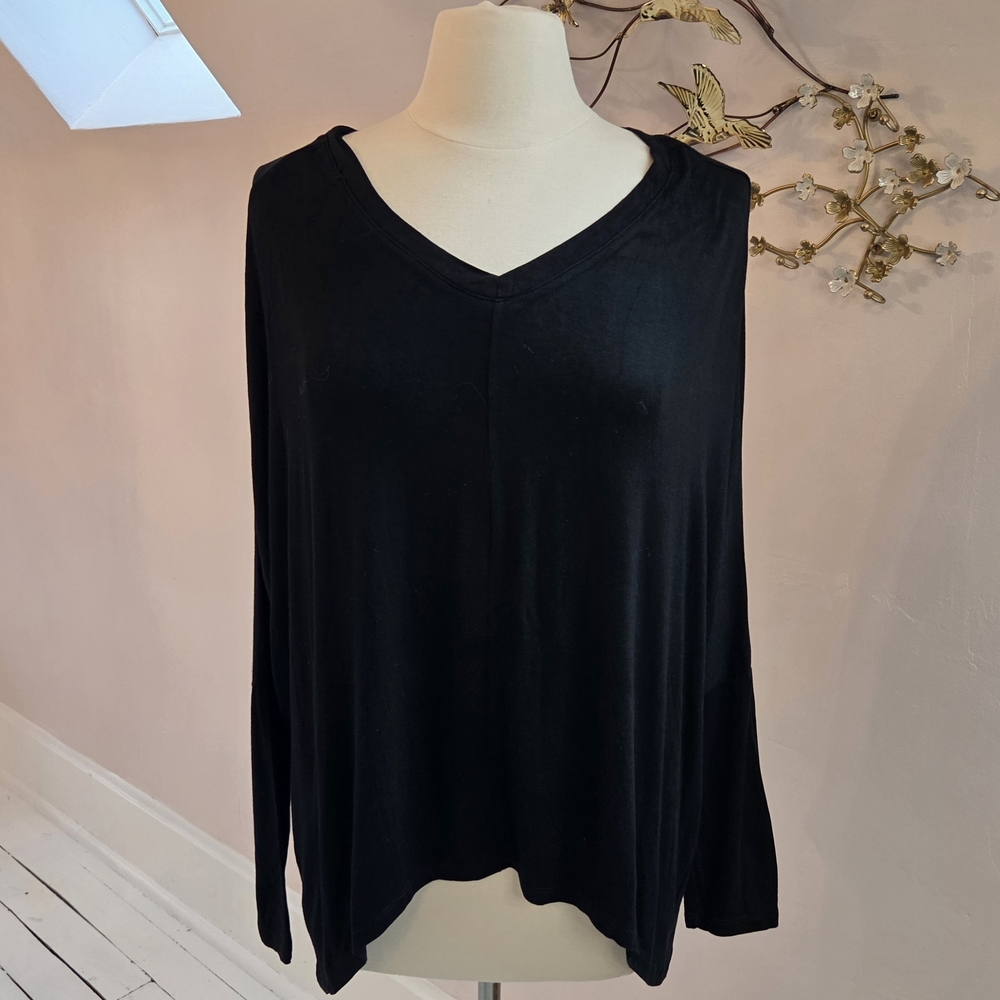 Elegant Black V-Neck Long Sleeve Top